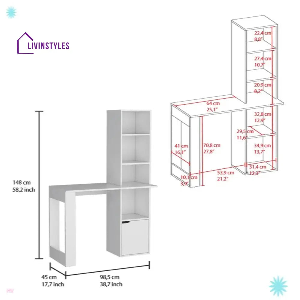 Ulyana White Study Table for Students