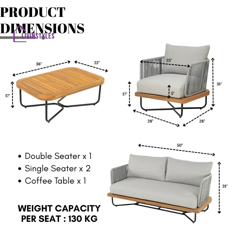 Uma Outdoor 4-Piece Rope Woven Conversation Sofa Set with Wooden Top Table - Sofa Set