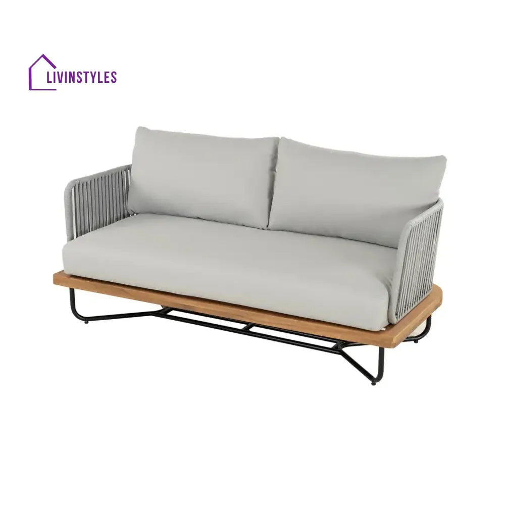 Uma Outdoor 4-Piece Rope Woven Conversation Sofa Set with Wooden Top Table - Sofa Set