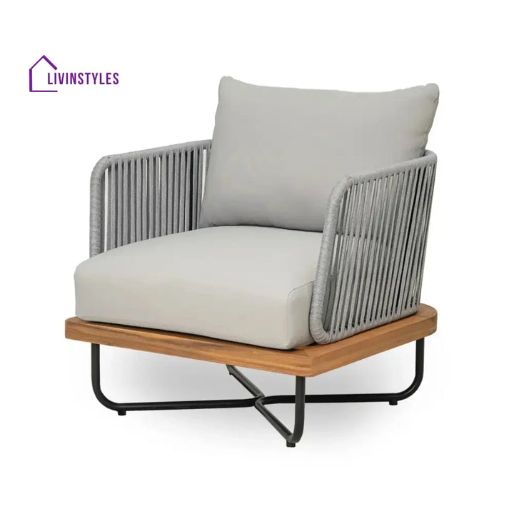 Uma Outdoor 4-Piece Rope Woven Conversation Sofa Set with Wooden Top Table - Sofa Set