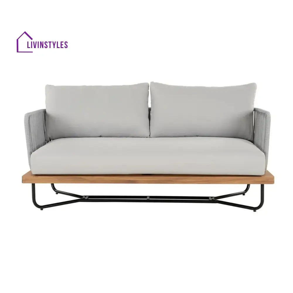 Uma Outdoor 4-Piece Rope Woven Conversation Sofa Set with Wooden Top Table - Sofa Set