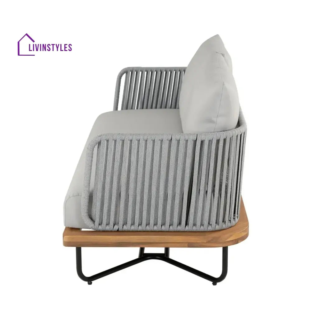 Uma Outdoor 4-Piece Rope Woven Conversation Sofa Set with Wooden Top Table - Sofa Set