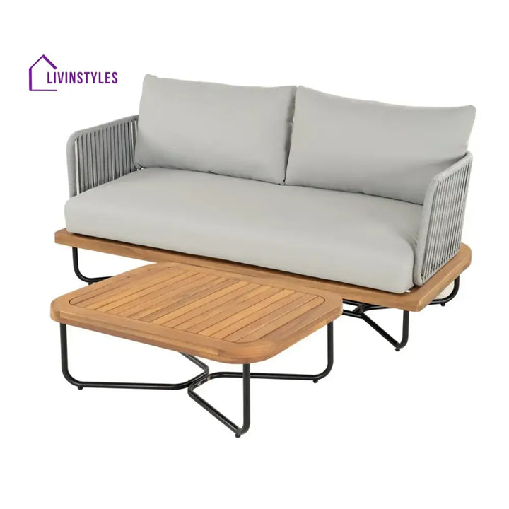 Uma Outdoor 4-Piece Rope Woven Conversation Sofa Set with Wooden Top Table - Sofa Set