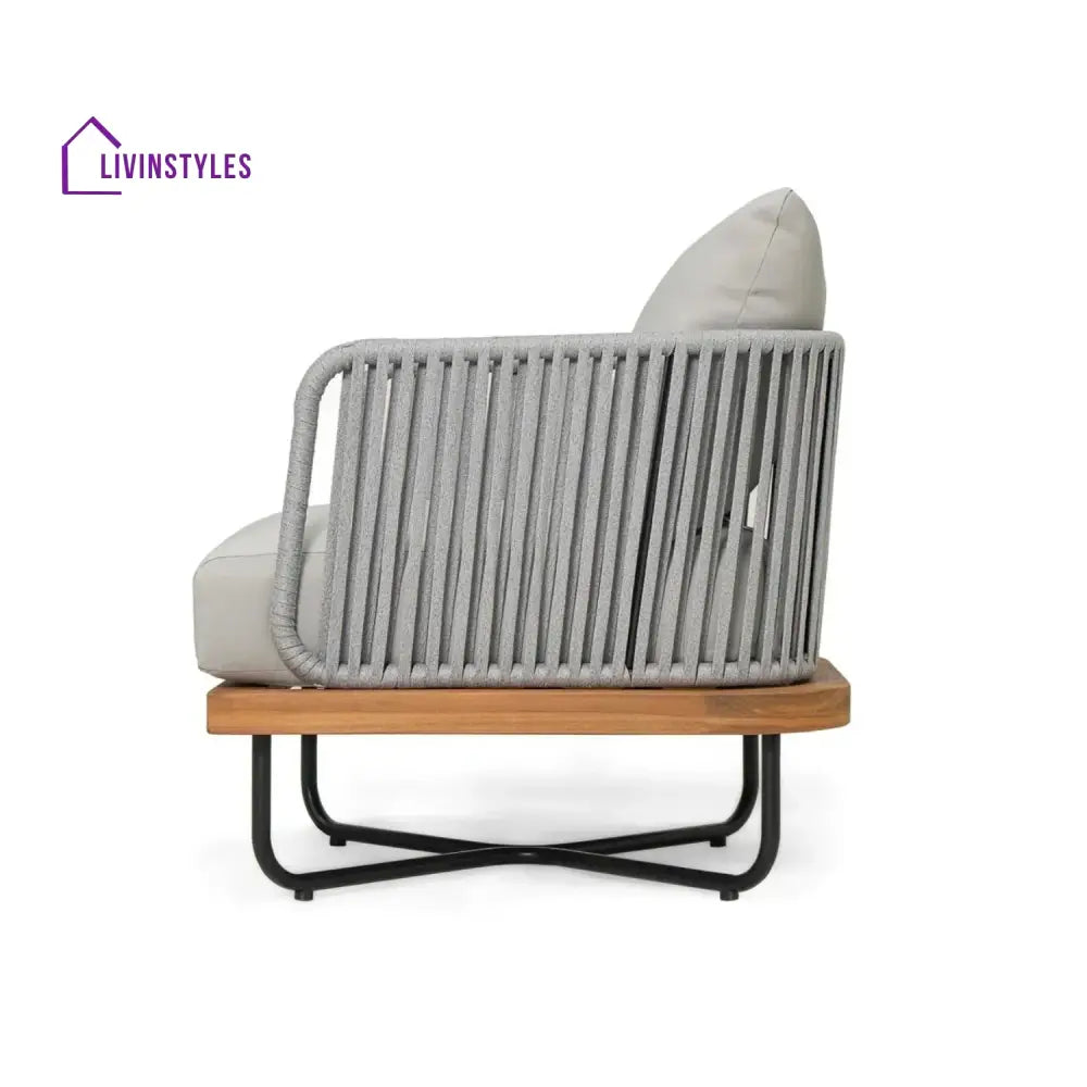 Uma Outdoor 4-Piece Rope Woven Conversation Sofa Set with Wooden Top Table - Sofa Set