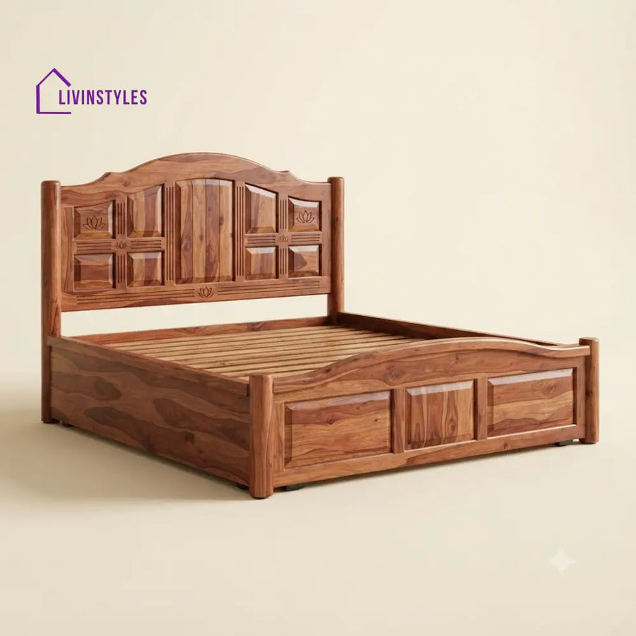 Uma Sheesham Wood Bed With Box Storage | Wooden Bed