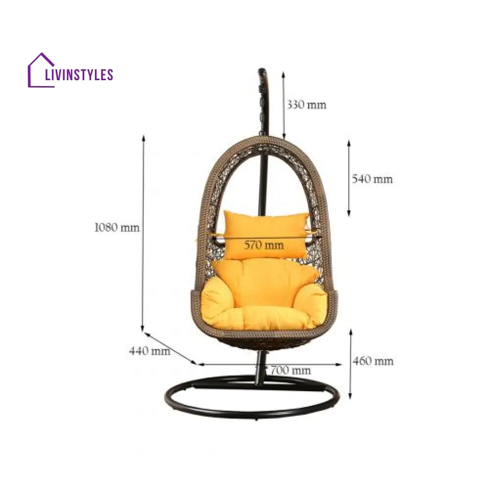Umberto Single Seater Hanging Swing With Stand For Balcony Garden Swing (Brown) - Swings