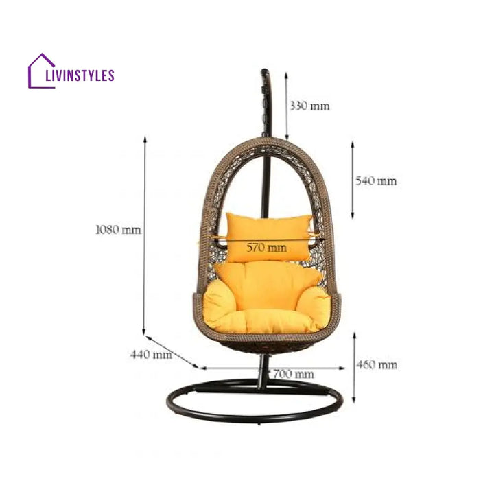 Umberto Single Seater Hanging Swing With Stand For Balcony Garden Swing (Brown) - Swings