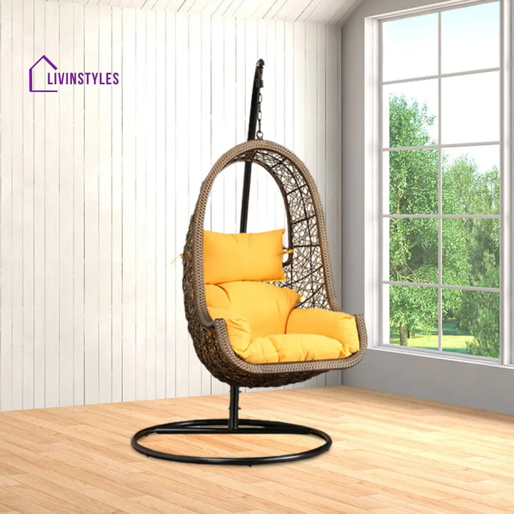 Umberto Single Seater Hanging Swing With Stand For Balcony Garden Swing (Brown) - Swings