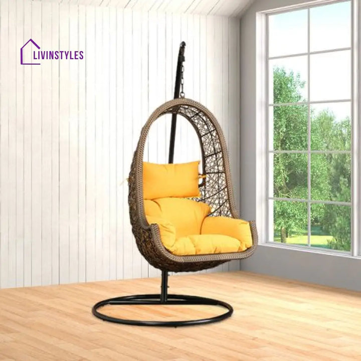 Umberto Single Seater Hanging Swing With Stand For Balcony Garden Swing (Brown) - Swings