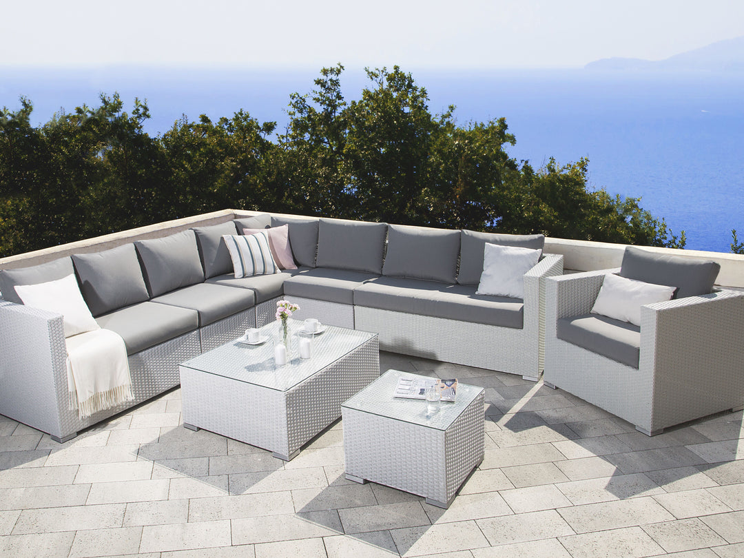 Ulva Outdoor Sofa Set 8 Seater , Single Seater and 2 Center Table Set (White + Grey)