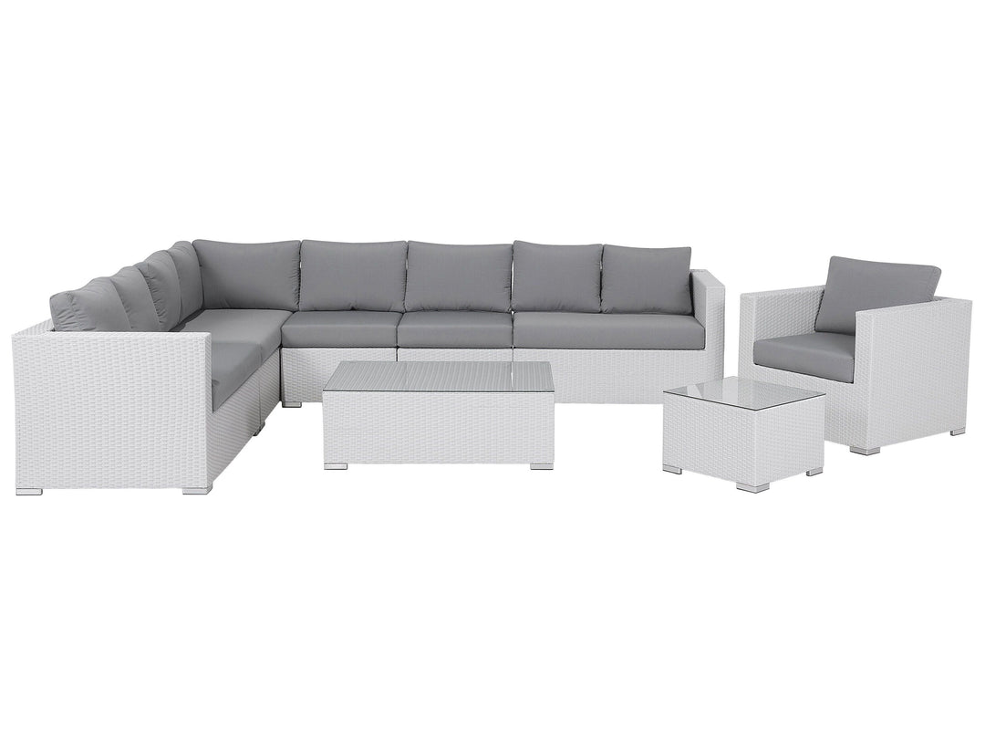 Ulva Outdoor Sofa Set 8 Seater , Single Seater and 2 Center Table Set (White + Grey)