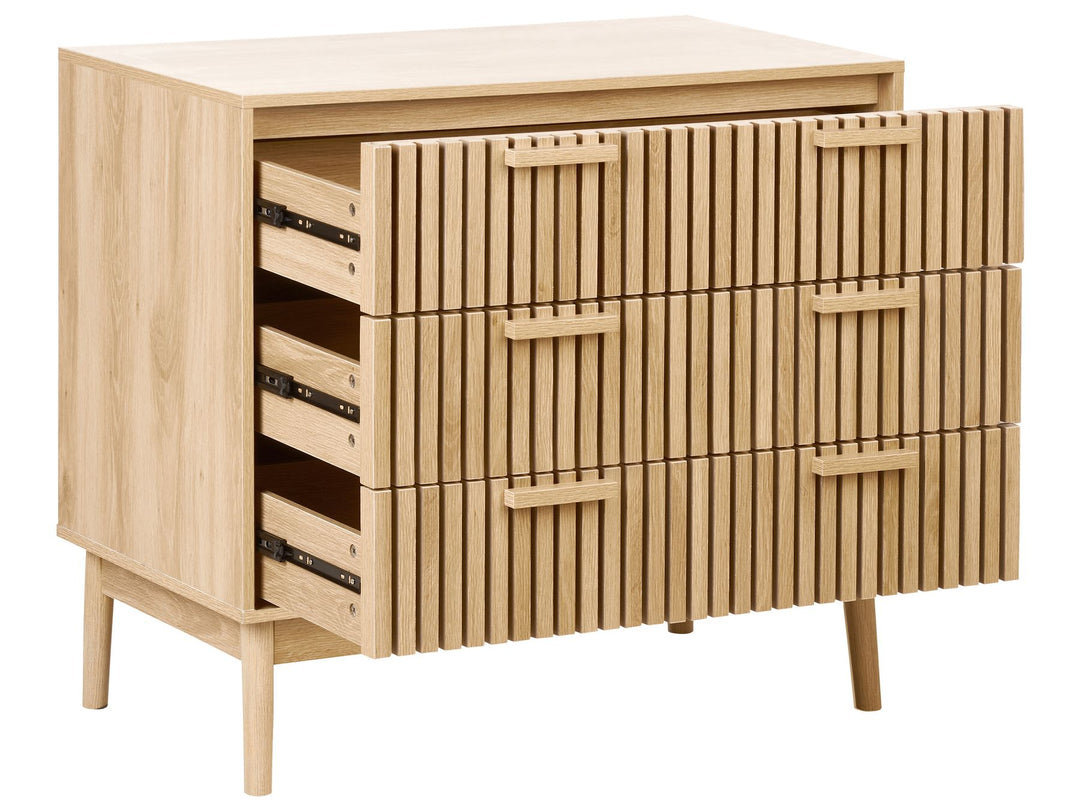 OmkarWood Valencia Slatted Sideboard Cabinet – Natural Oak Finish