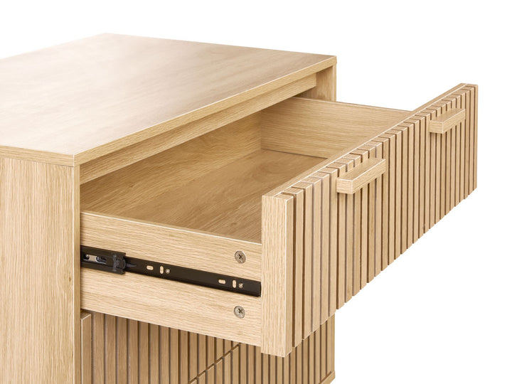 OmkarWood Valencia Slatted Sideboard Cabinet – Natural Oak Finish