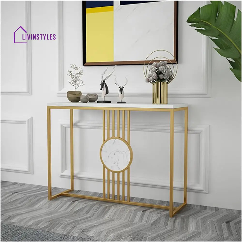 Urban Loft Rectangular White Marble Console Table