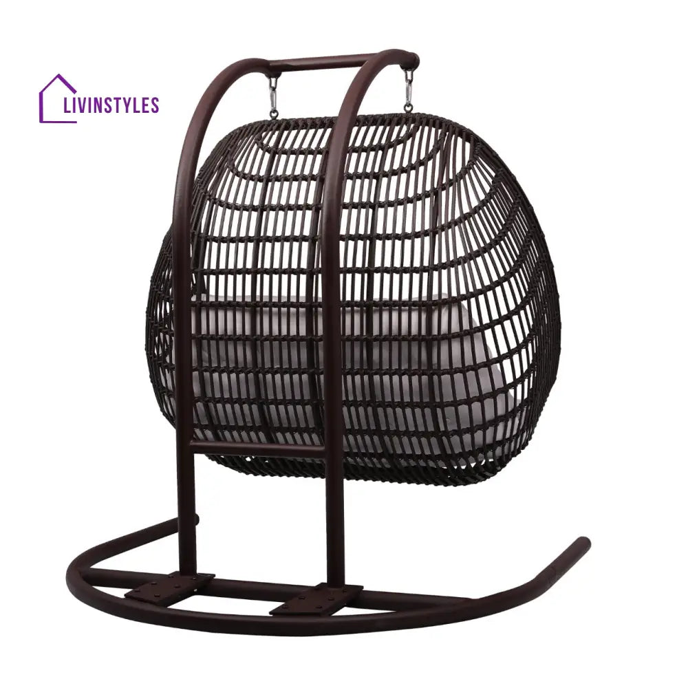 Urbano Double Seater Hanging Swing With Stand For Balcony Garden Swing (Dark Brown) - Swings
