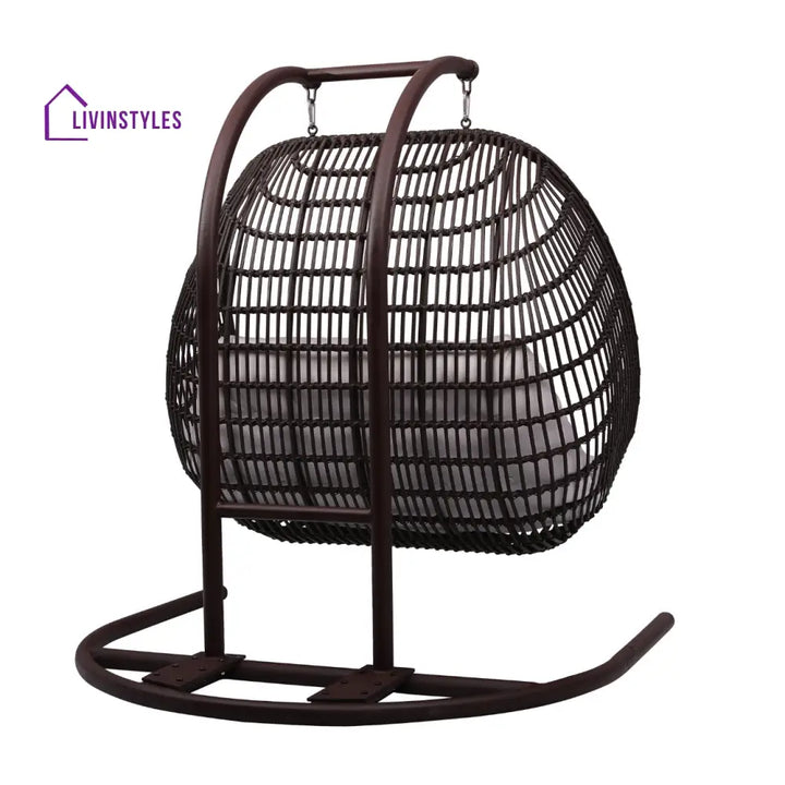 Urbano Double Seater Hanging Swing With Stand For Balcony Garden Swing (Dark Brown) - Swings