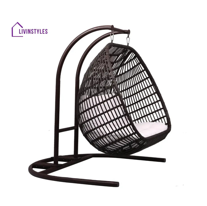 Urbano Double Seater Hanging Swing With Stand For Balcony Garden Swing (Dark Brown) - Swings