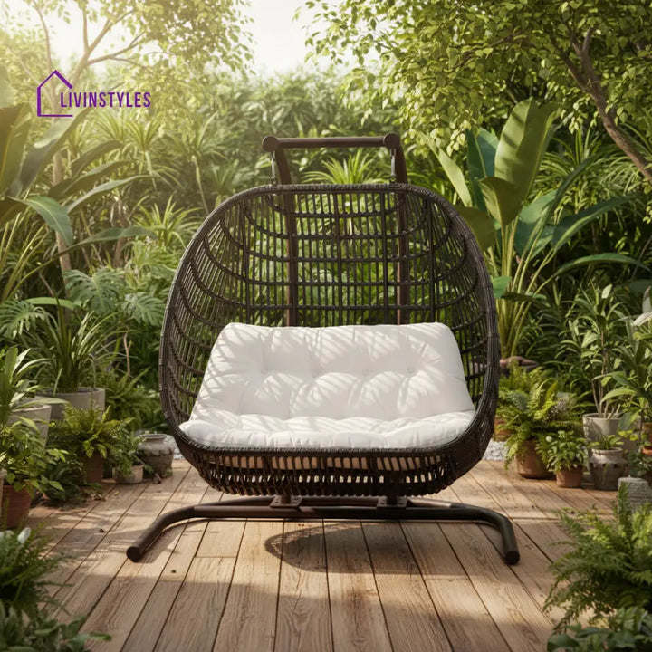 Urbano Double Seater Hanging Swing With Stand For Balcony Garden Swing (Dark Brown) - Swings