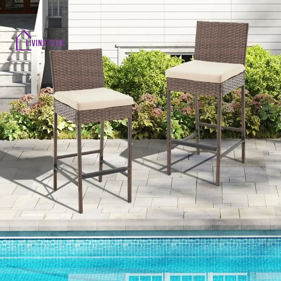 Ursula Outdoor Rattan Wicker Bar Chairs Set of 2 - Bar Chairs