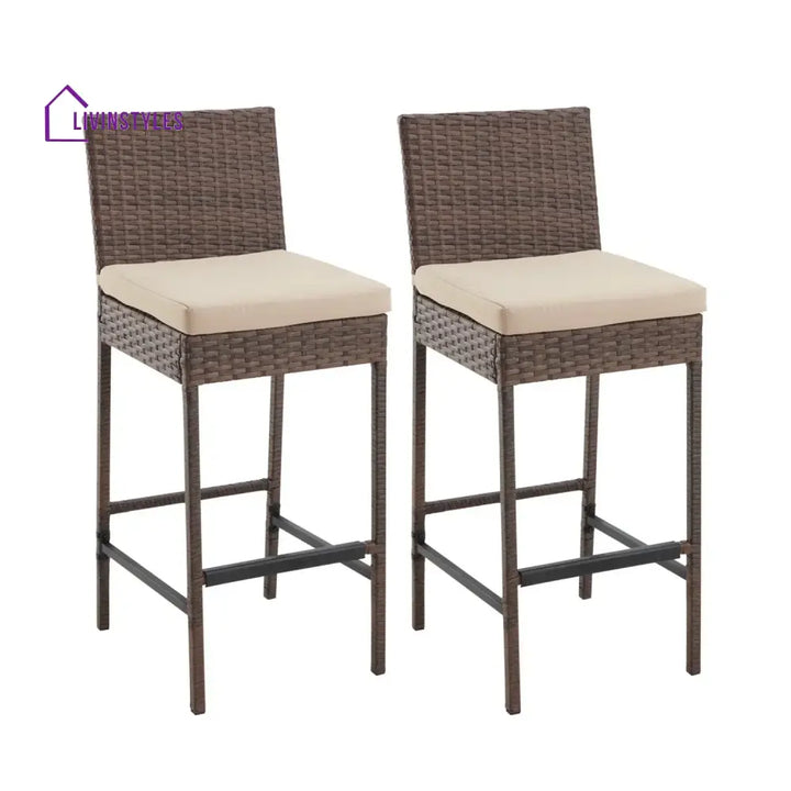 Ursula Outdoor Rattan Wicker Bar Chairs Set of 2 - Bar Chairs
