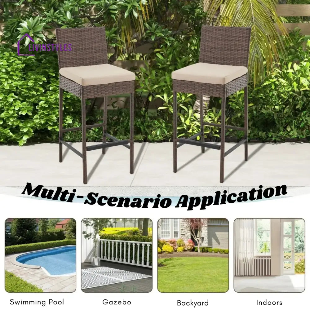 Ursula Outdoor Rattan Wicker Bar Chairs Set of 2 - Bar Chairs