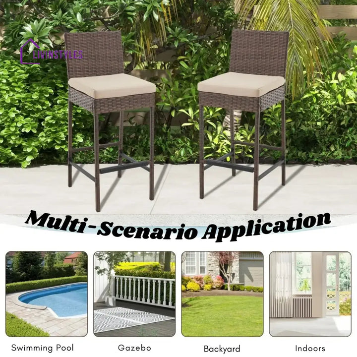 Ursula Outdoor Rattan Wicker Bar Chairs Set of 2 - Bar Chairs