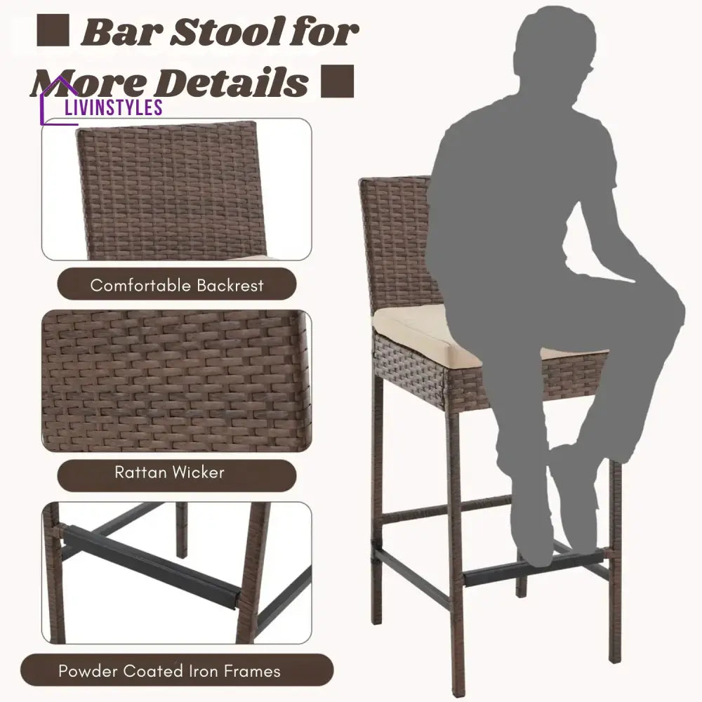 Ursula Outdoor Rattan Wicker Bar Chairs Set of 2 - Bar Chairs