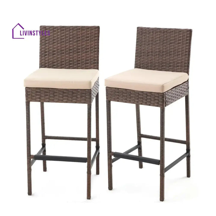 Ursula Outdoor Rattan Wicker Bar Chairs Set of 2 - Bar Chairs