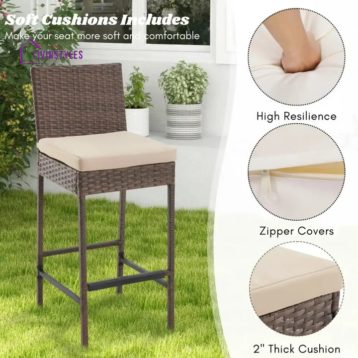 Ursula Outdoor Rattan Wicker Bar Chairs Set of 2 - Bar Chairs