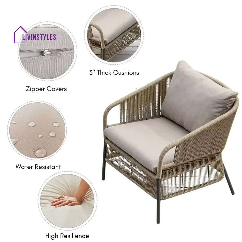 Urvi 2-Piece Outdoor Rope Single Seater Sofa - Sofa Set