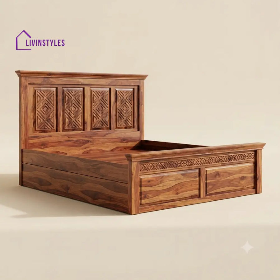 Usha Sheesham Wood Bed With Box Storage | Wooden Bed