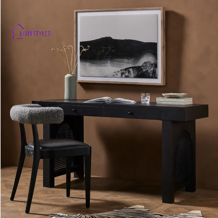 Ushini Solid Mango Wood & Rattan Desk Mango Wood