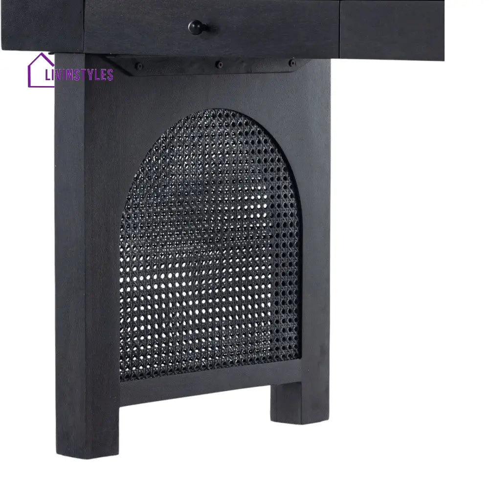 Ushini Solid Mango Wood & Rattan Desk