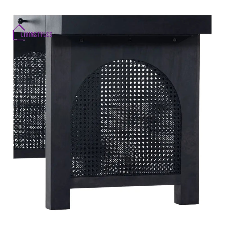 Ushini Solid Mango Wood & Rattan Desk