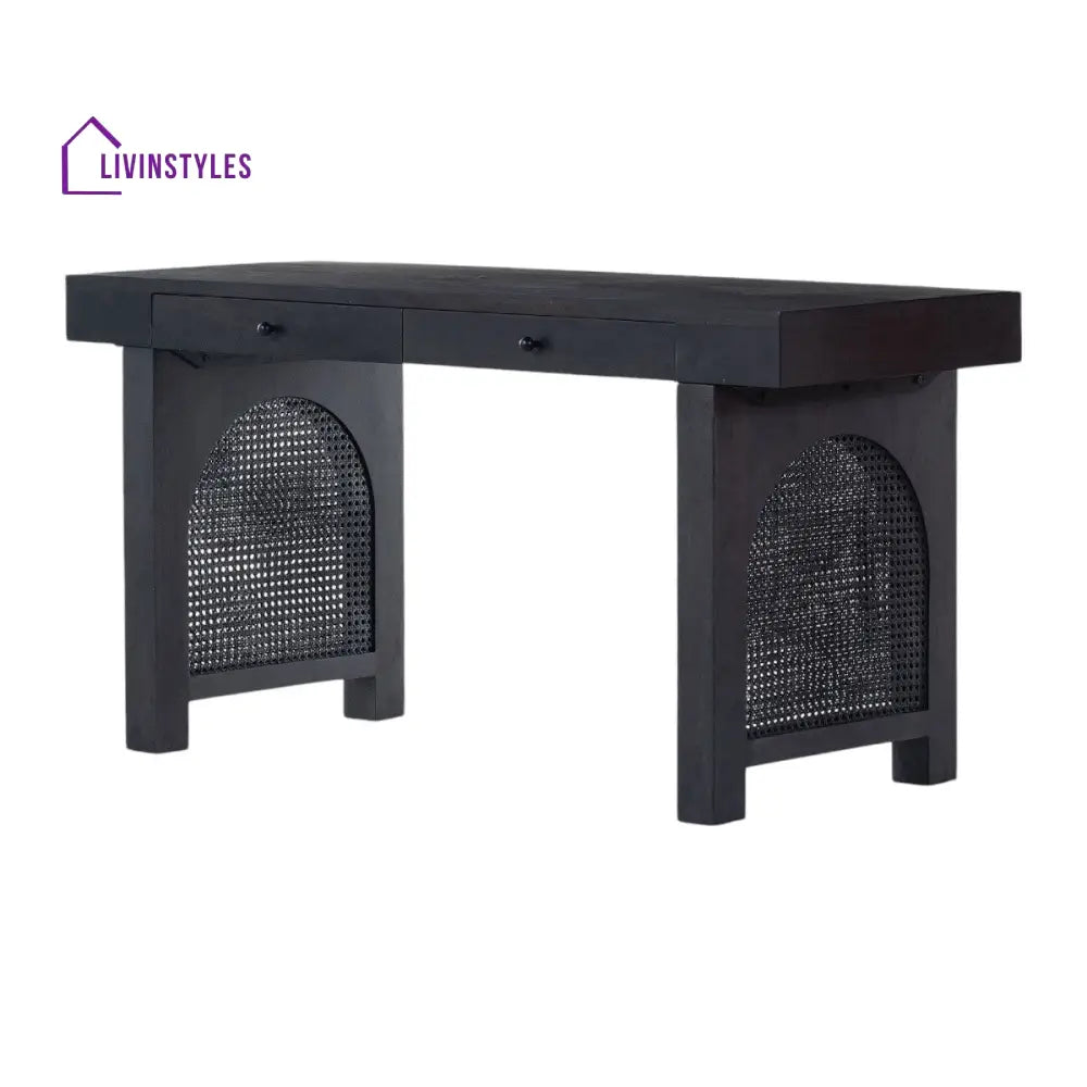Ushini Solid Mango Wood & Rattan Desk Teak Wood
