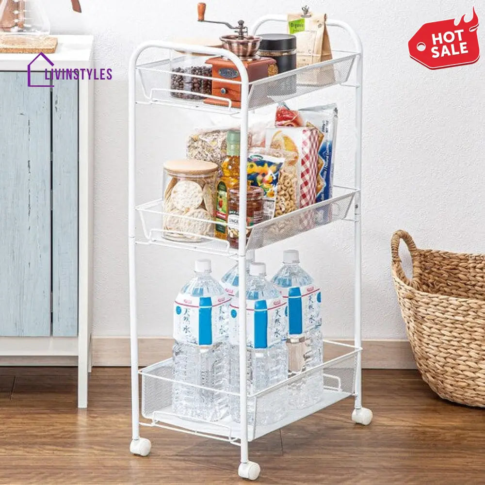 Ustella White Kitchen Trolley
