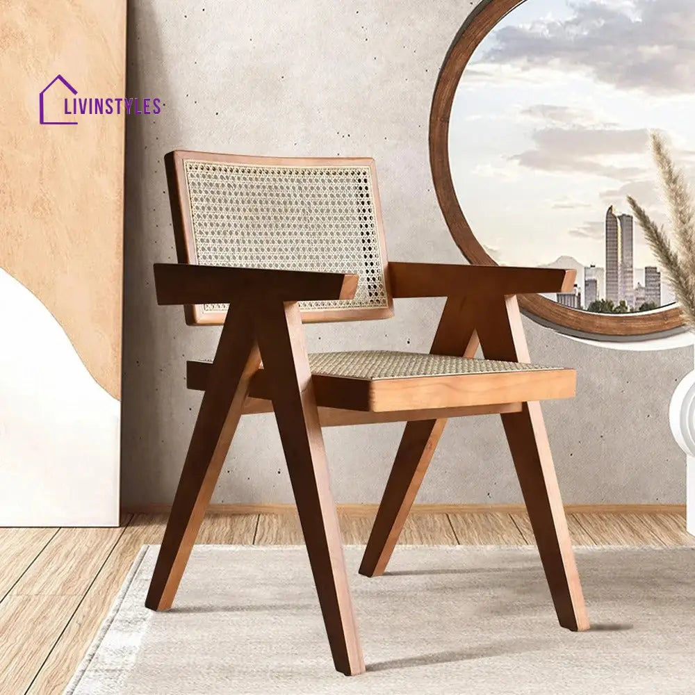 Ustinya Living Room Chair | Solid Wood and Cane Weaving