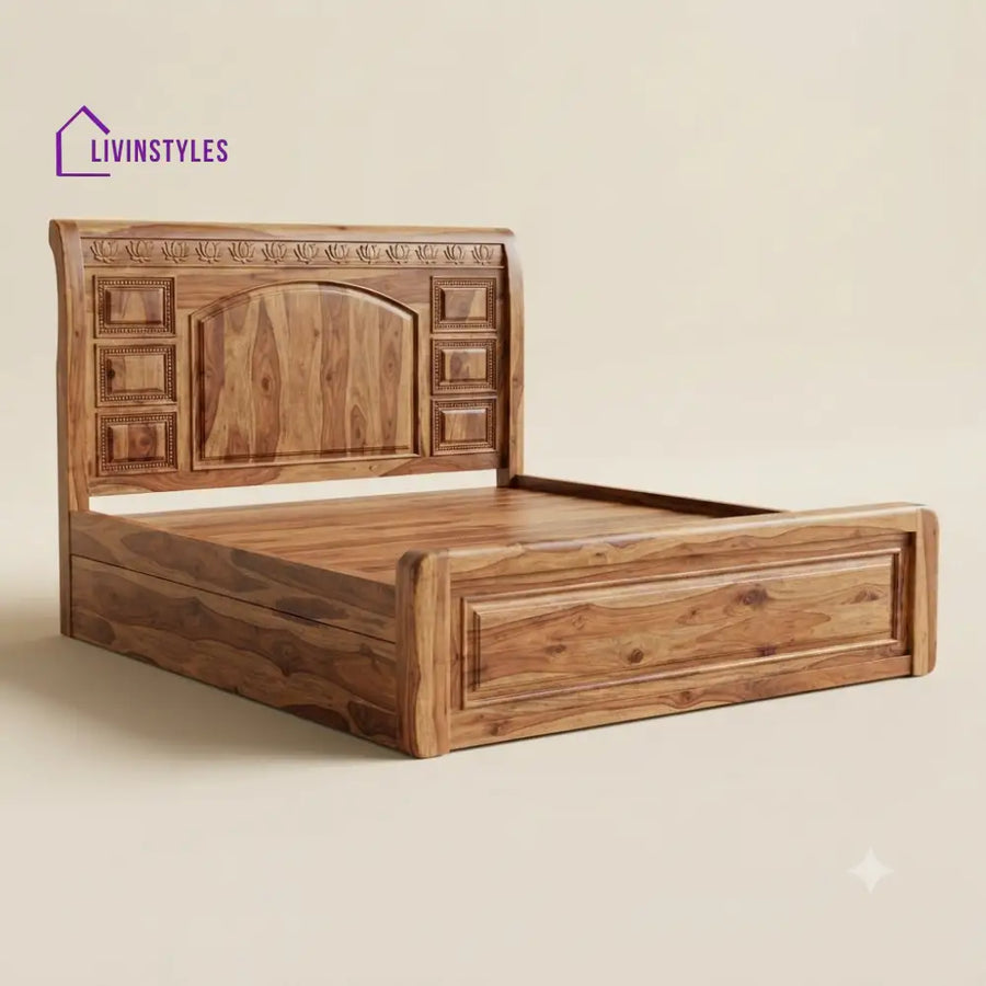 Uthra Sheesham Wood Bed With Box Storage | Wooden Bed