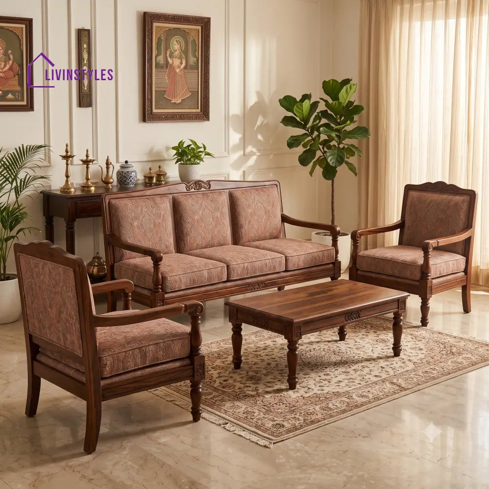 Uthra Wooden Sofa Set | 3 + 1 + 1 Sheesham Wood Sofa Set for Living Room