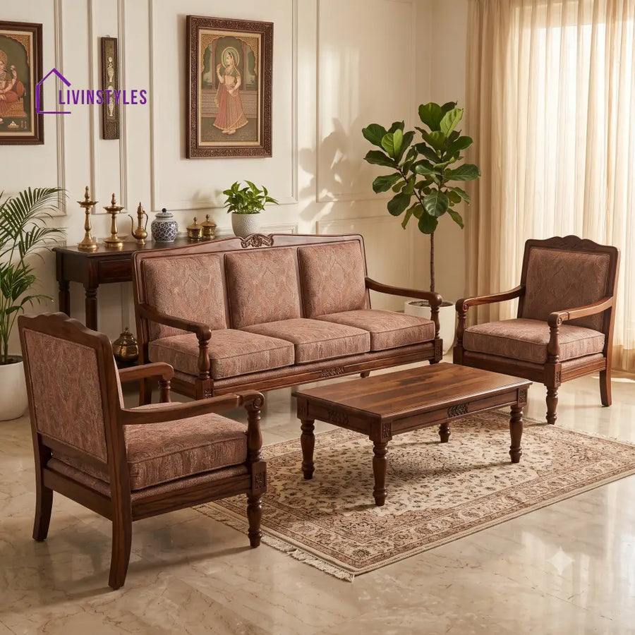 Uthra Wooden Sofa Set | 3 + 1 + 1 Sheesham Wood Sofa Set for Living Room
