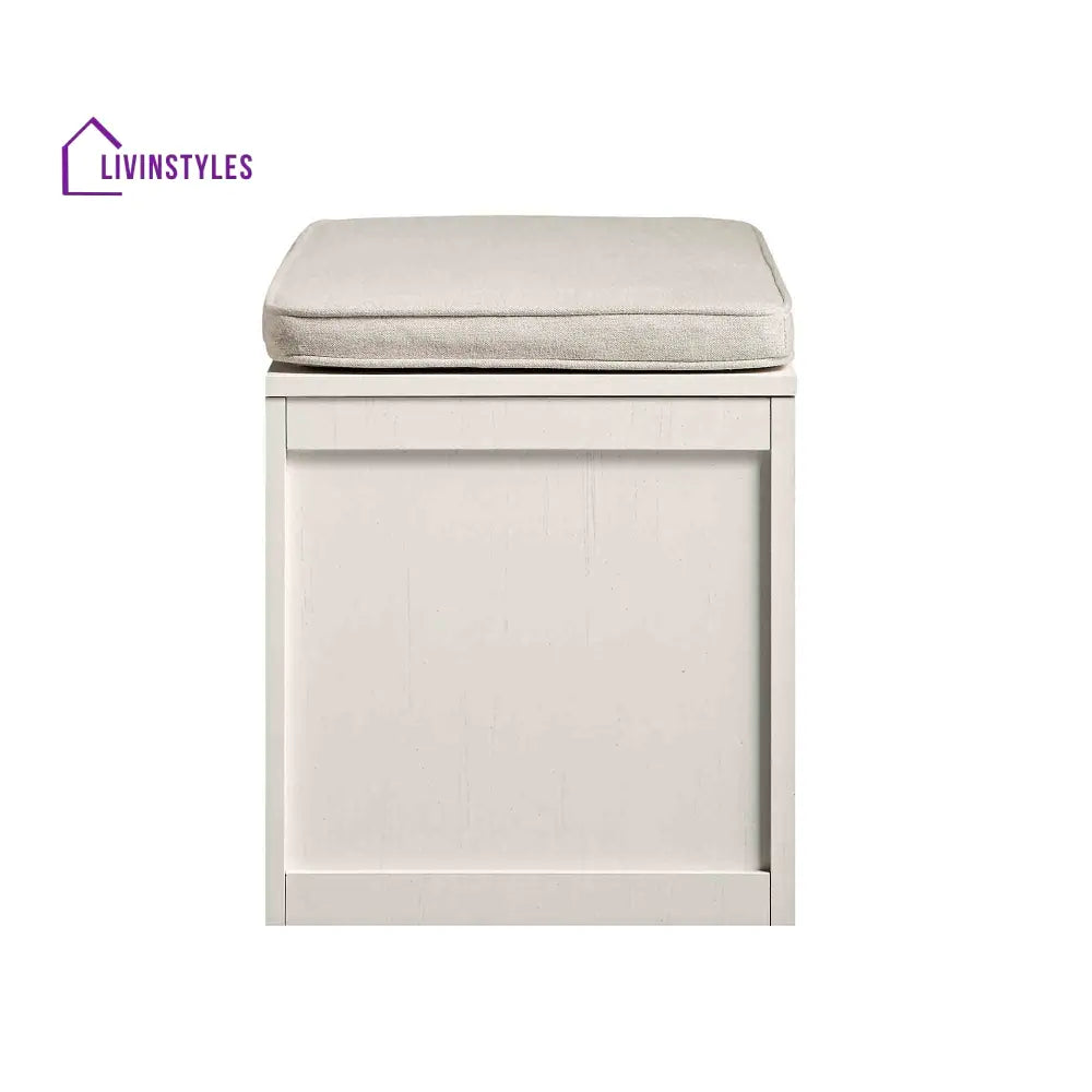 Frances Woven Rattan Double Storage Stool with Cushion White Cabinets & Chests