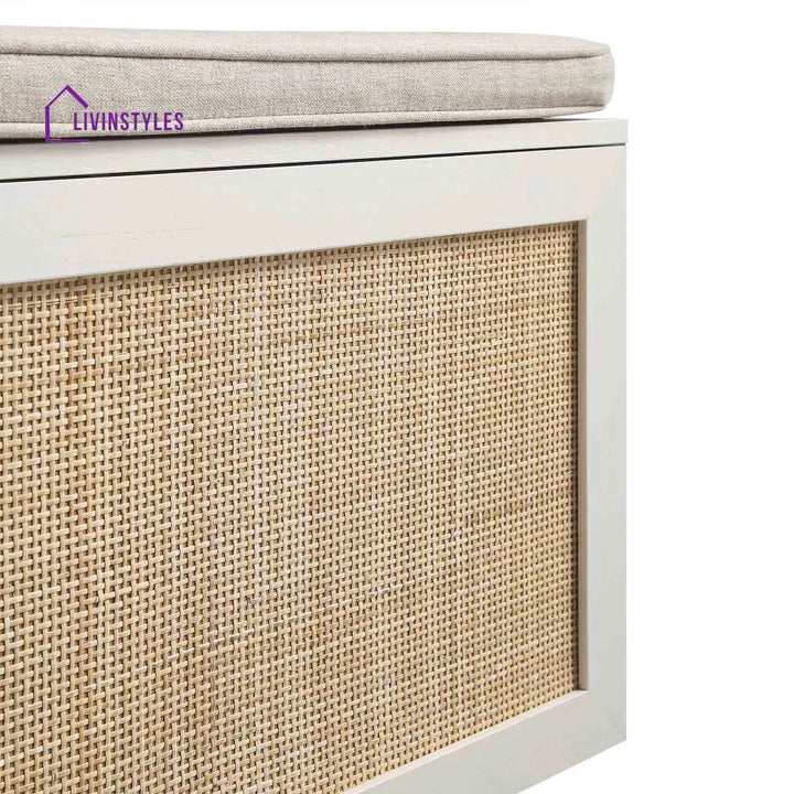 Frances Woven Rattan Double Storage Stool with Cushion White Cabinets & Chests