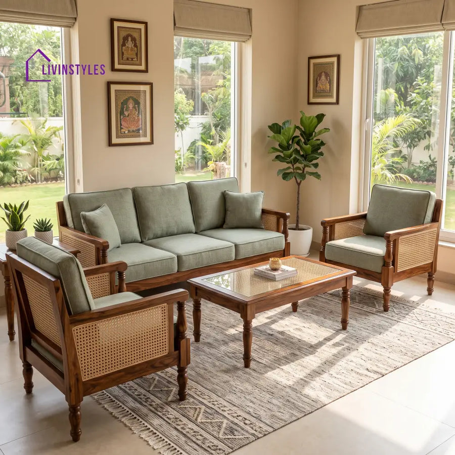 Vaanathi Wooden Sofa Set | 3 + 1 + 1 Sheesham Wood Sofa Set for Living Room