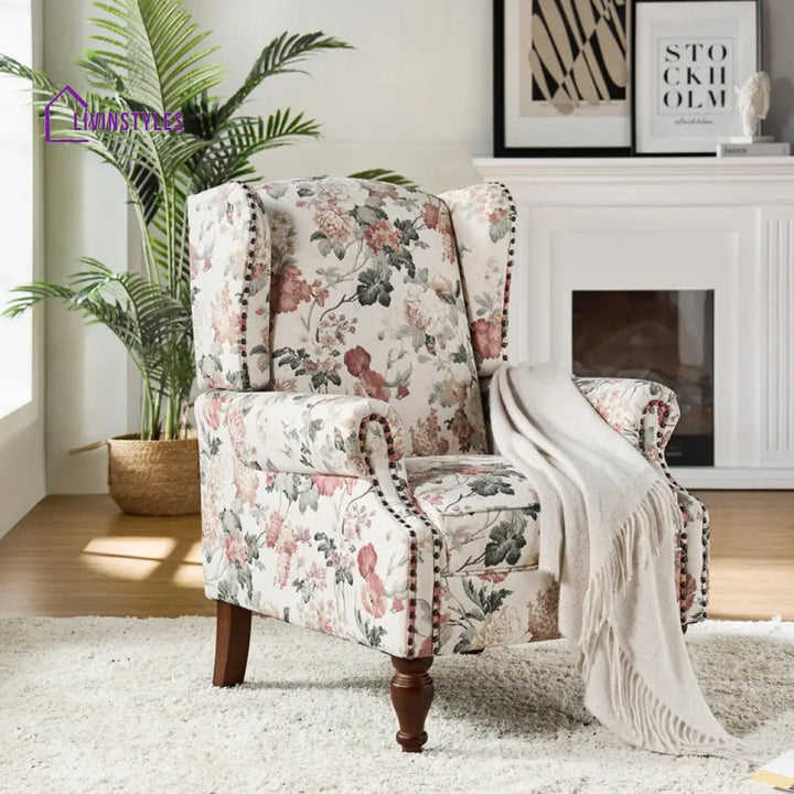 Vaani Solid Wood and Fabric Arm Chair | Living Room Chair | Lounge Chair