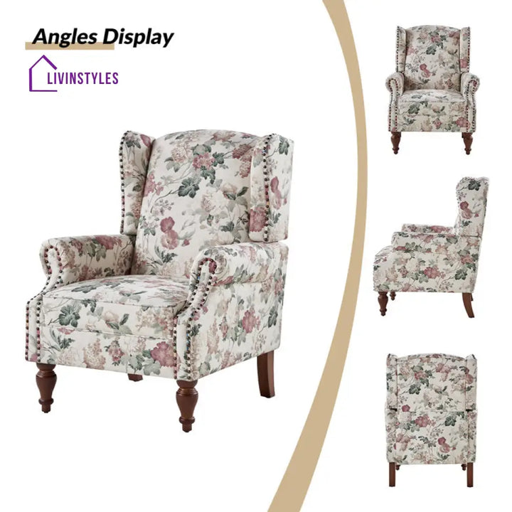Vaani Solid Wood and Fabric Arm Chair | Living Room Chair | Lounge Chair
