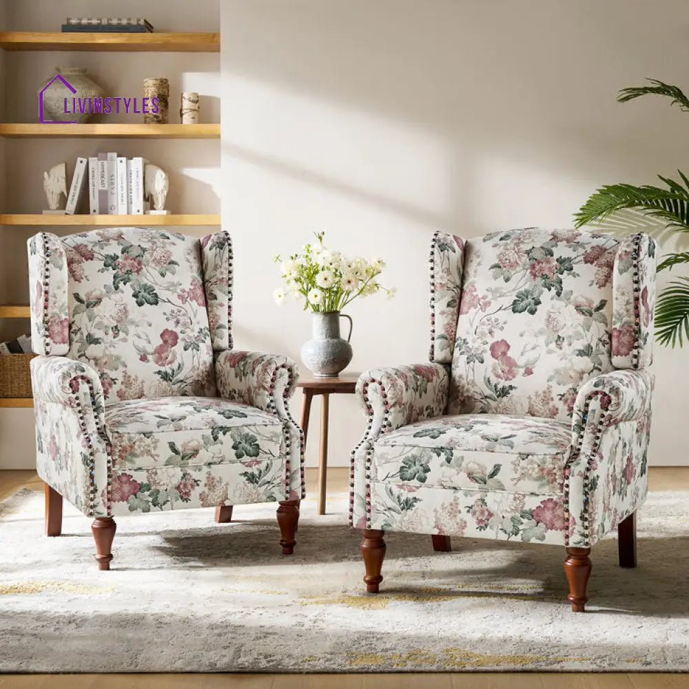 Vaani Solid Wood and Fabric Arm Chair | Living Room Chair | Lounge Chair