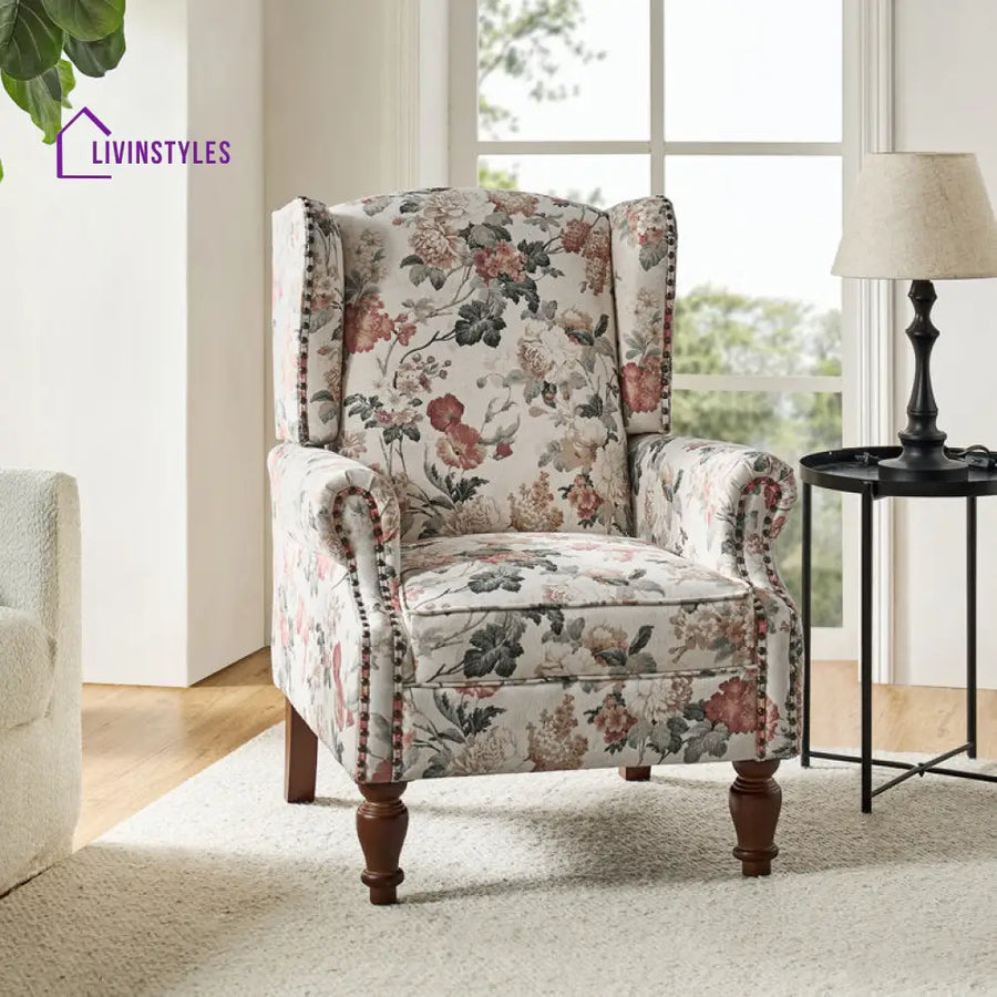 Vaani Solid Wood and Fabric Arm Chair | Living Room Chair | Lounge Chair