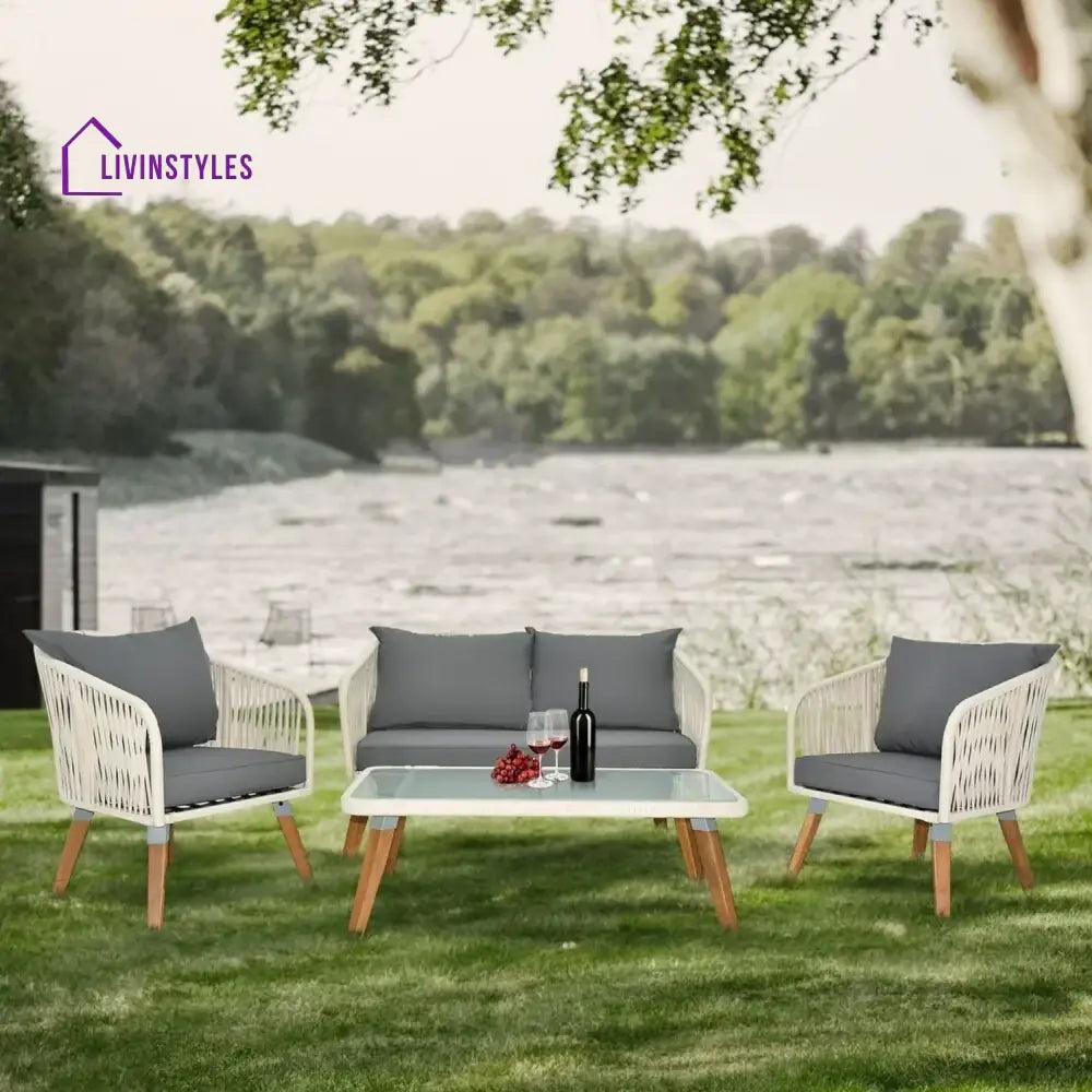 Vada Outdoor Rope 4-Piece Sofa Set (White & Grey) - Sofa Set