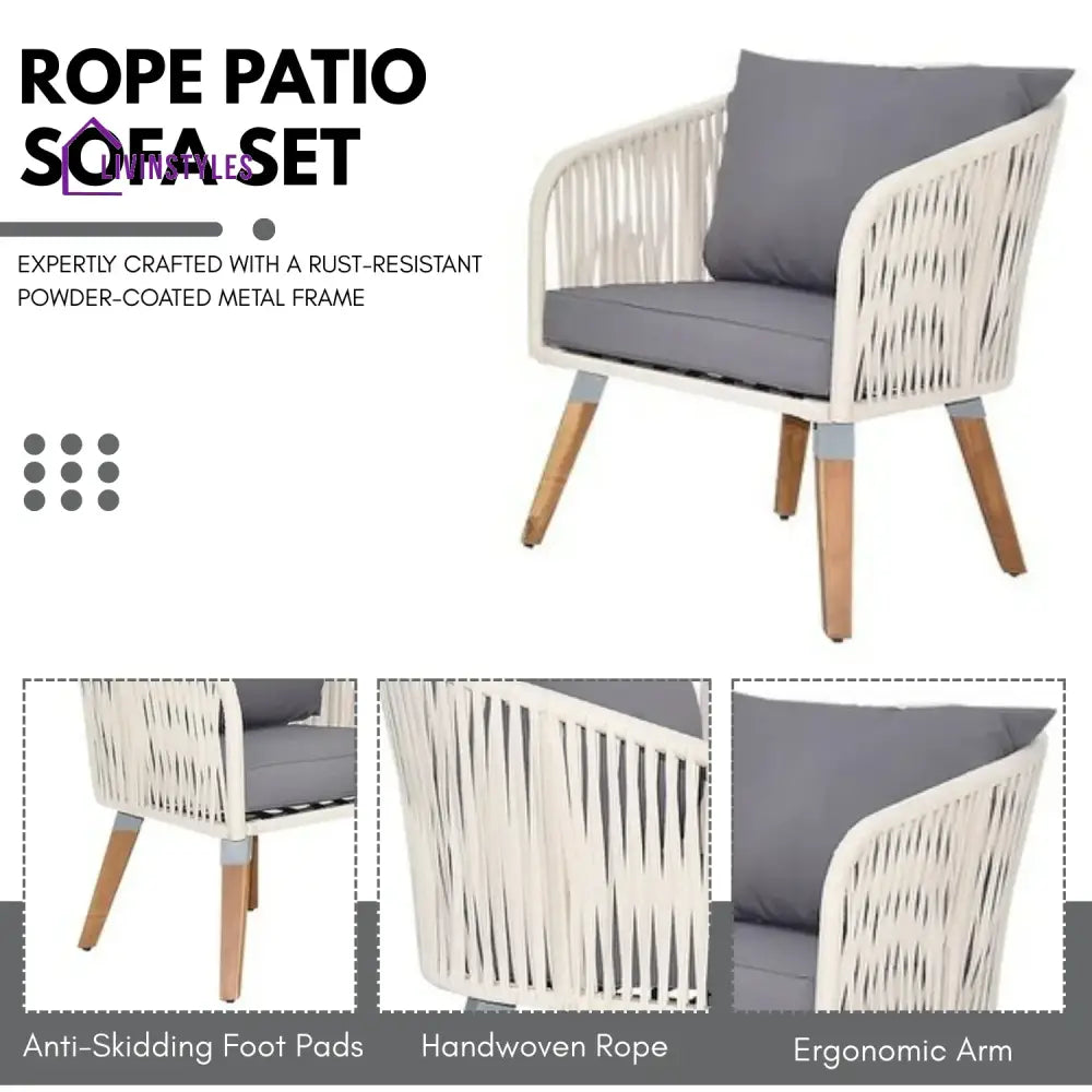 Vada Outdoor Rope 4-Piece Sofa Set (White & Grey) - Sofa Set