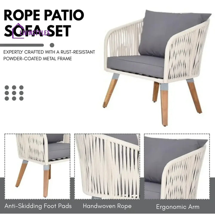 Vada Outdoor Rope 4-Piece Sofa Set (White & Grey) - Sofa Set